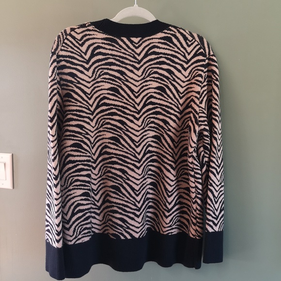 Banana Republic Zebra Animal Print Soft Knit Sweater Black Tan Sz XL - Picture 4 of 8